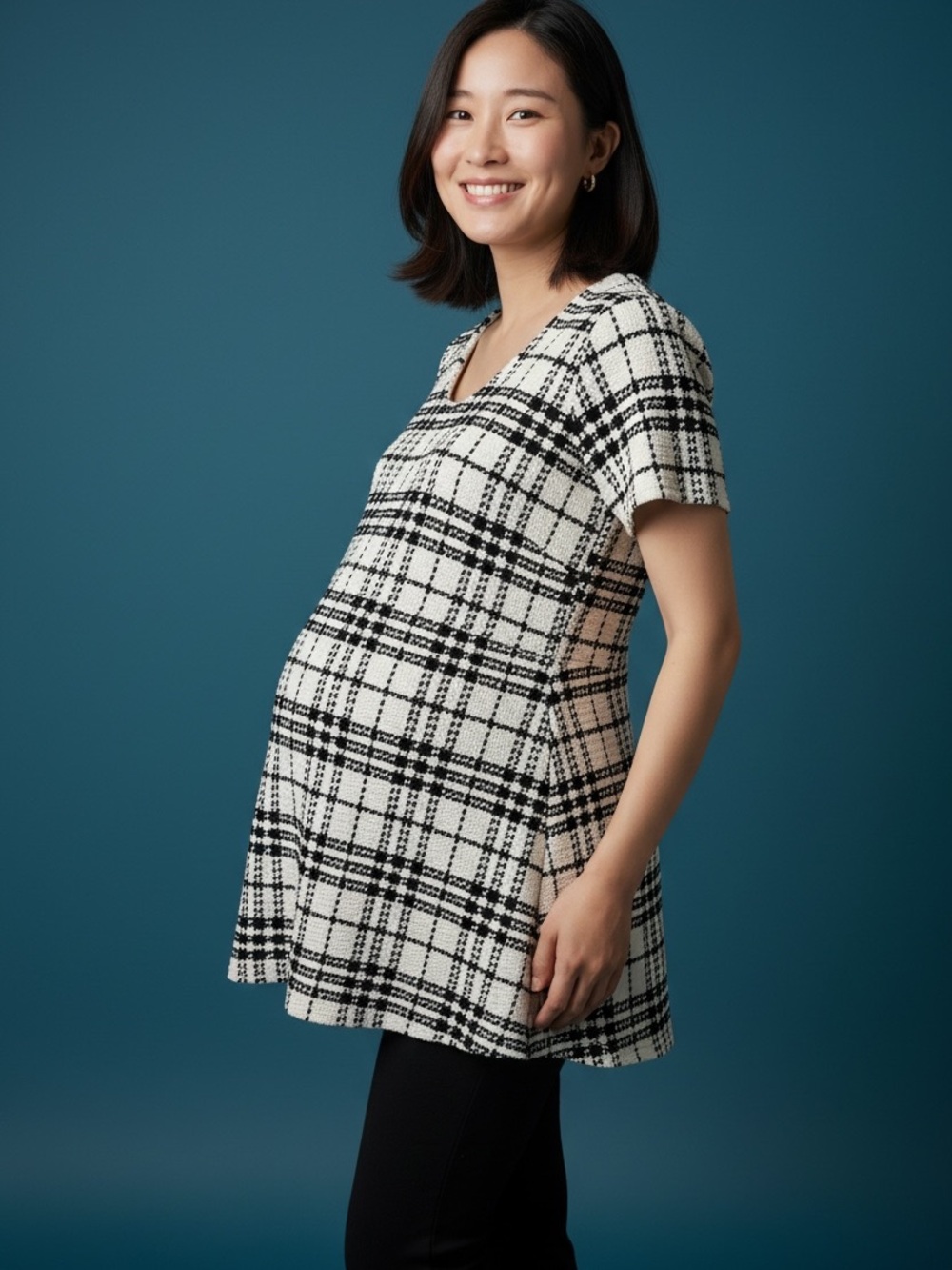 Motherhood Black & White Plaid Maternity Tunic
